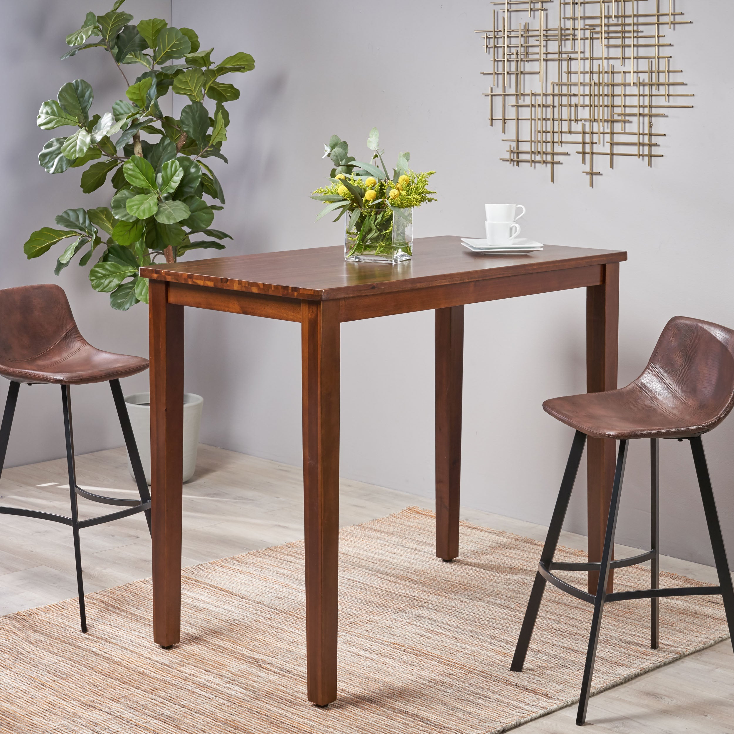 Taylo Contemporary Acacia Wood Bar Height Table