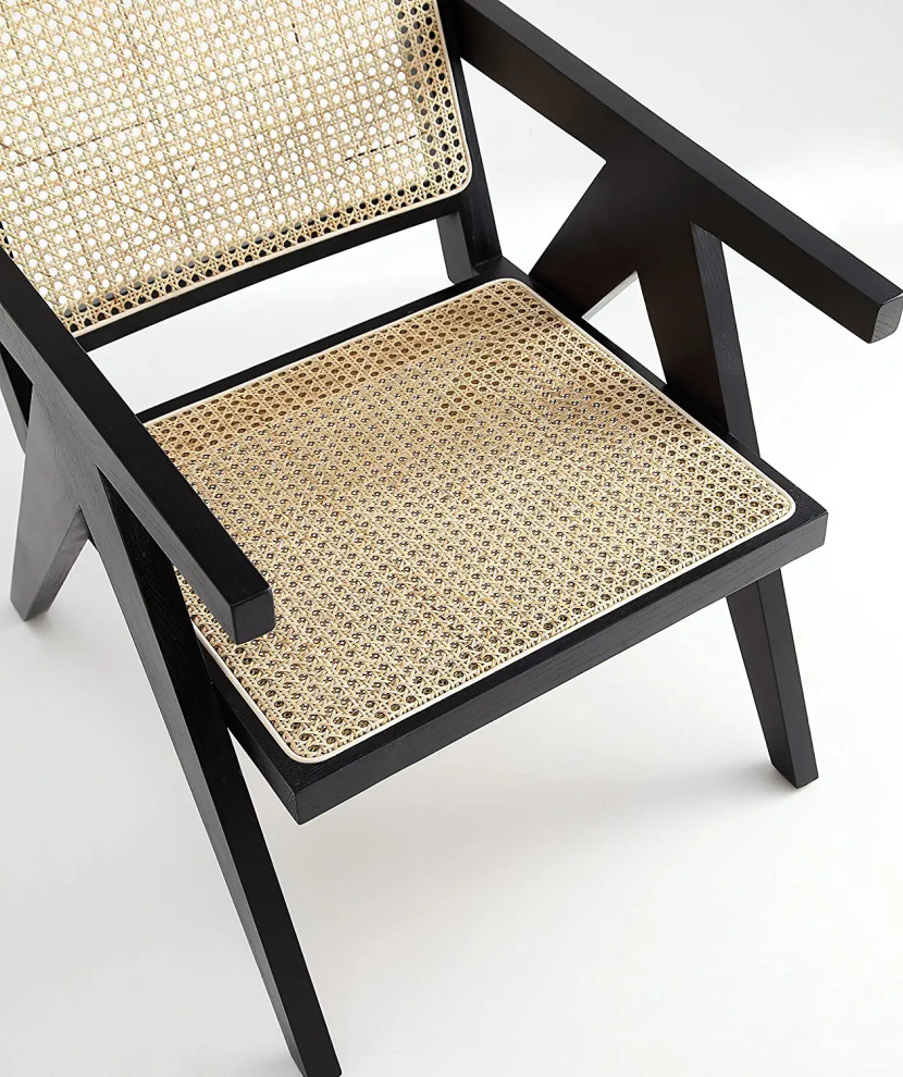 Mid Century Outdoor Dining Chair  Woven Natural Cane Seat and Backrest   Midcentury   Outdoor Dining Chairs   by Decor Love  Houzz