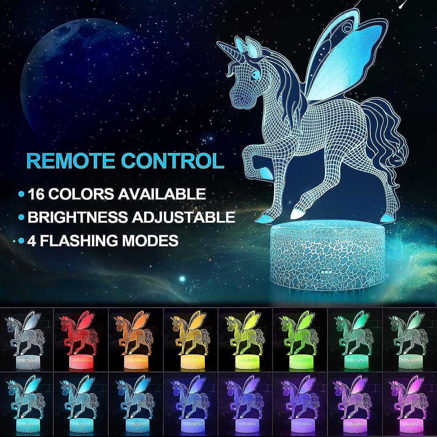 Unicorn Night Light For Kids， 3d Illusion Night Lamp， 16 Colors Changing With Remote Control， Room Decor， Gifts For Children Boys Girls