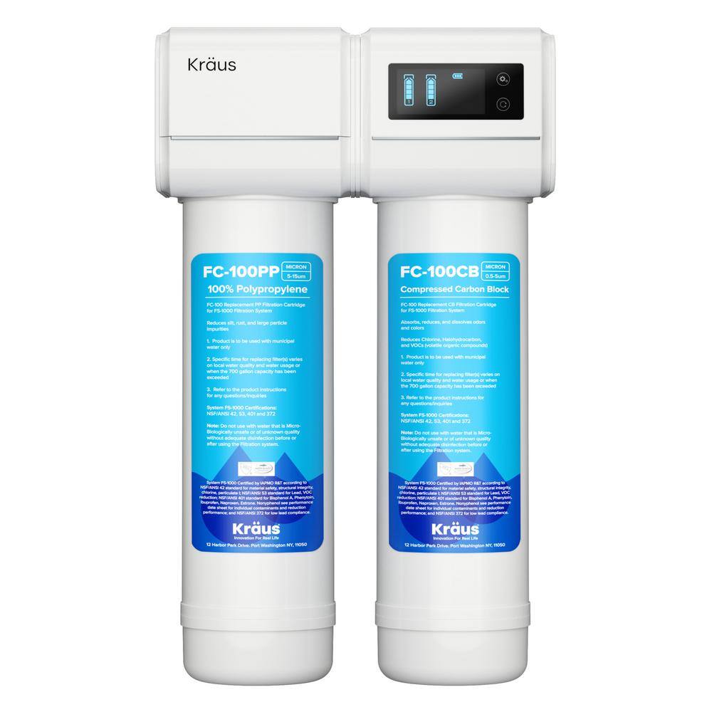 KRAUS Purita 2-Stage Carbon Block Under-Sink Water Filtration System with Digital Display Monitor FS-1000