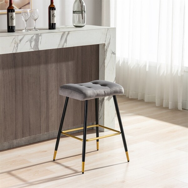 Bar Stools Vintage Style Velvet Footrest Counter Height Dining Chairs