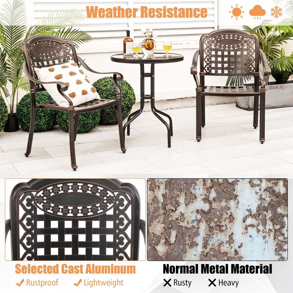 Costway 2pcs Patio Cast Aluminum Armrest Chairs Dining Stackable   See Details