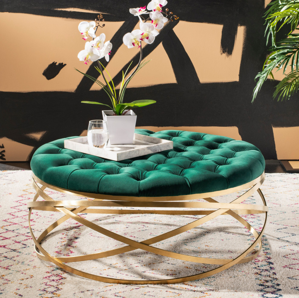 Safavieh Couture Rumi Tufted Velvet Ottoman   Contemporary   Footstools And Ottomans   by Safavieh  Houzz