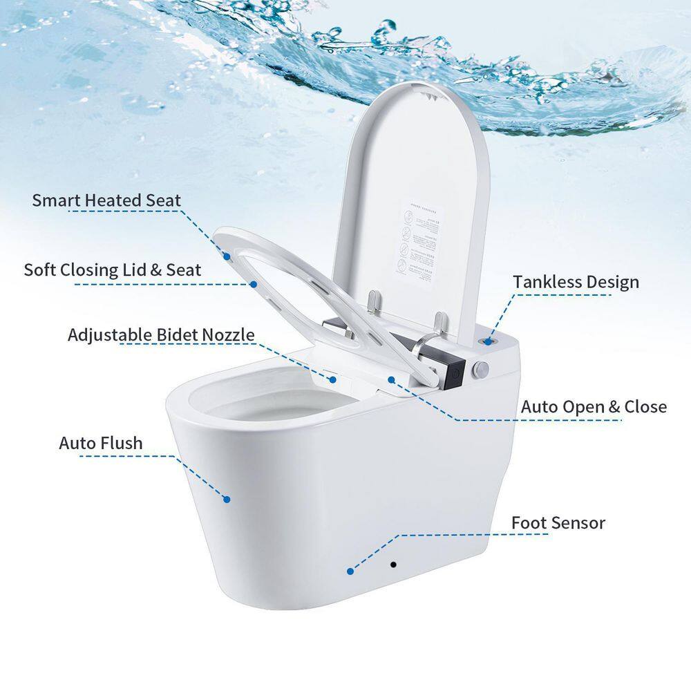 INSTER Smart Auto Open 1-piece 1.0 GPF Single Flush Elongated Toilet in. White Seat Included with Remote Panel HDMJYNTL0004