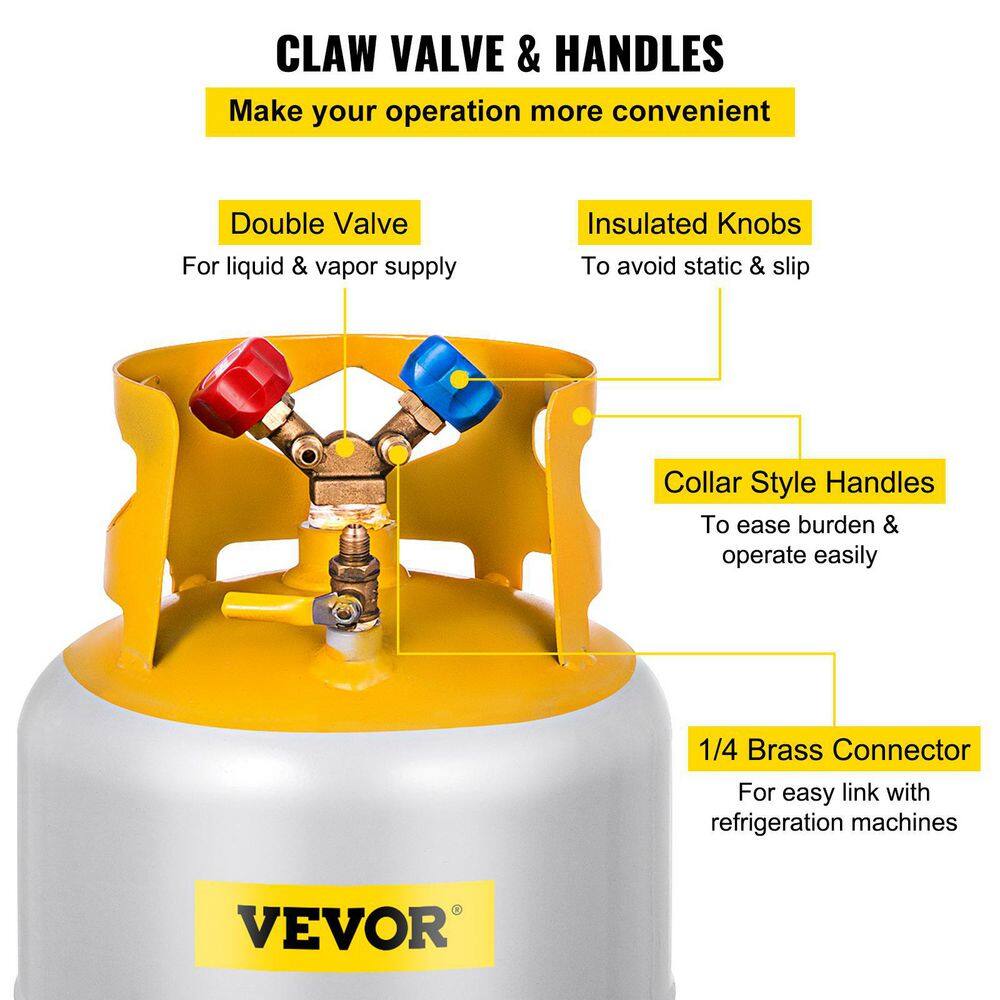 VEVOR Refrigerant Recovery Tank 30 lbs. Capacity Refrigerant Recycling Machine Double Y-Valve Collar LiquidVapor 14 SAE LMHSJ30LBZLJG0001V0