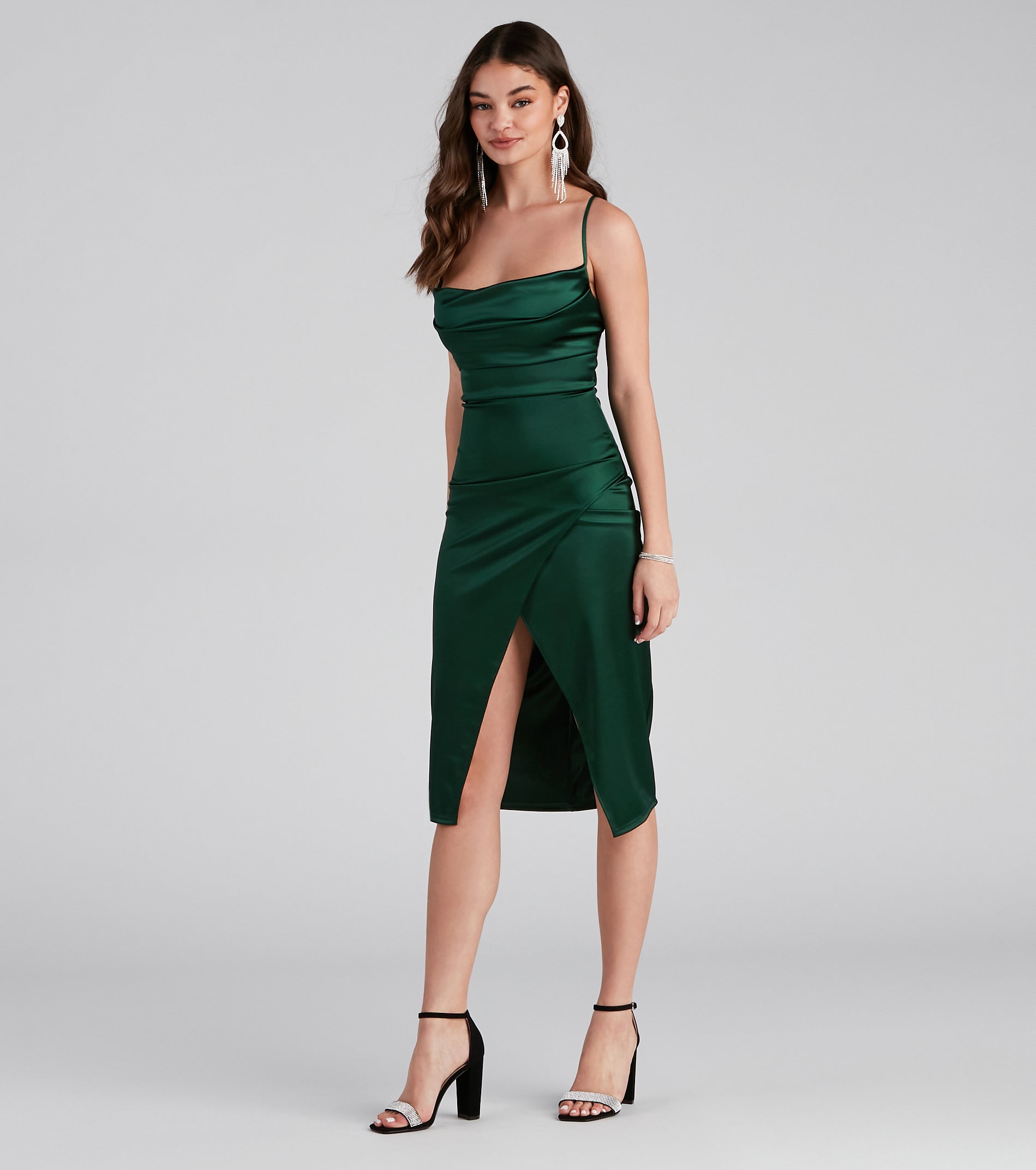 Lillyanne Formal Satin Asymmetrical Midi Dress