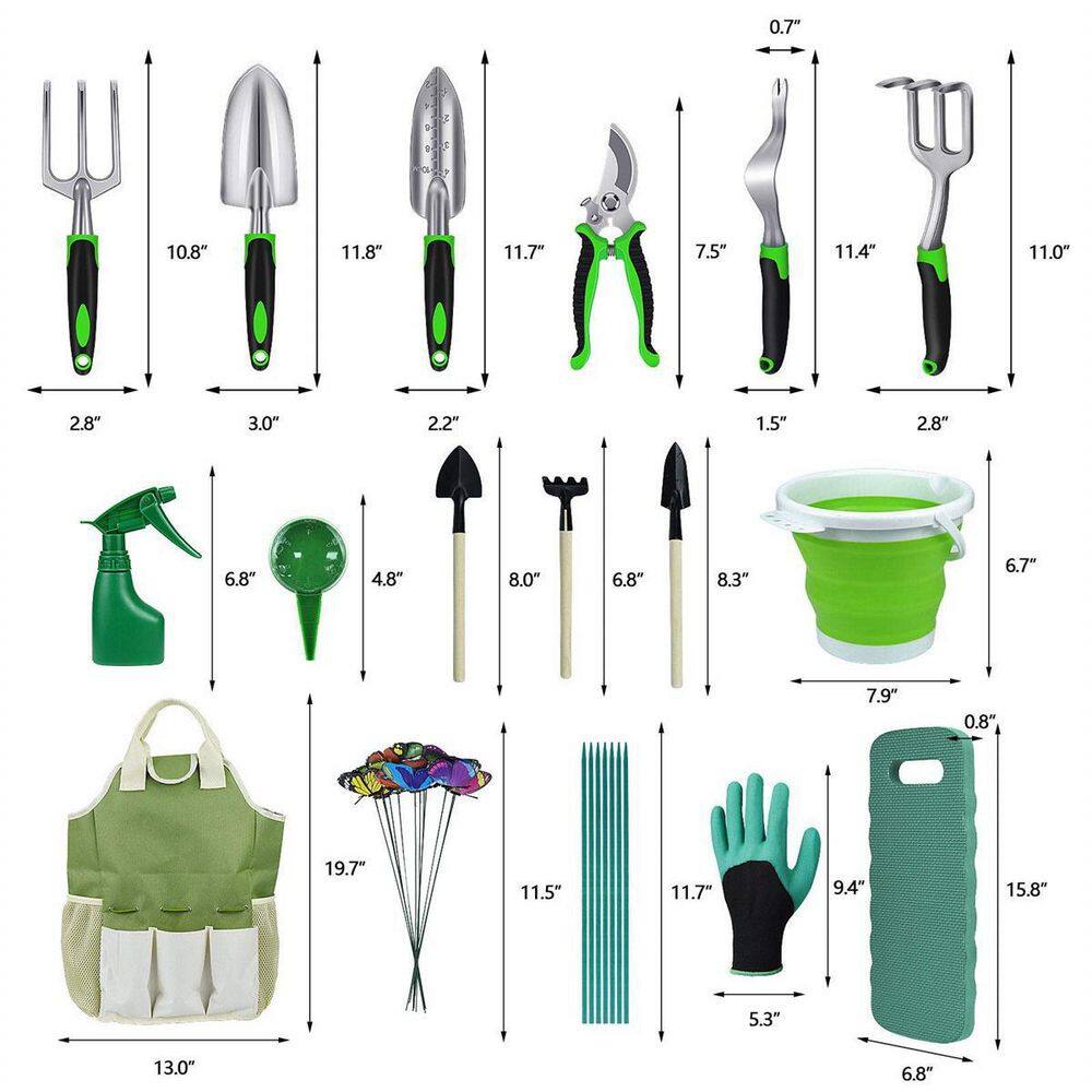 105-Piece Green Heavy-Duty AluminumGarden Tool Set with Tool Pouch B08SBMH631