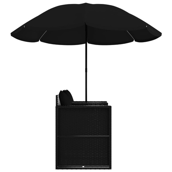 vidaXL Patio Bed with Parasol Poly Rattan Black