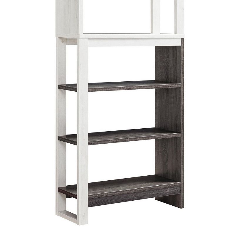 Crew 69 Inch 5 Tier Wood Bookcase Unit， Modern Open Design， Oak White， Gray