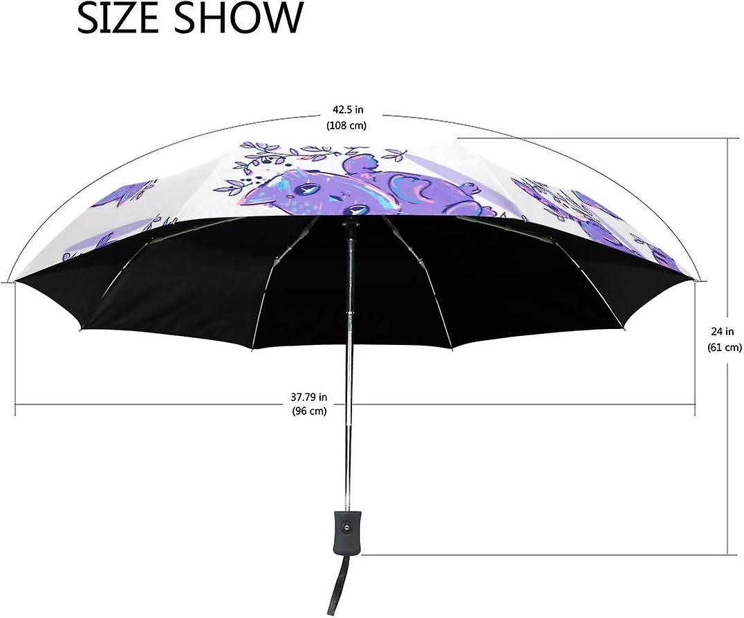 Travel Umbrella Automatic Windproof Foldable Umbrella Colorful Cat Holding Twig