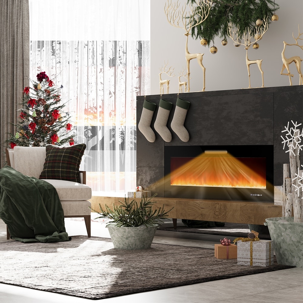 50 or 60 Inch Electric Recessed and Wall Mounted Fireplace w Remote