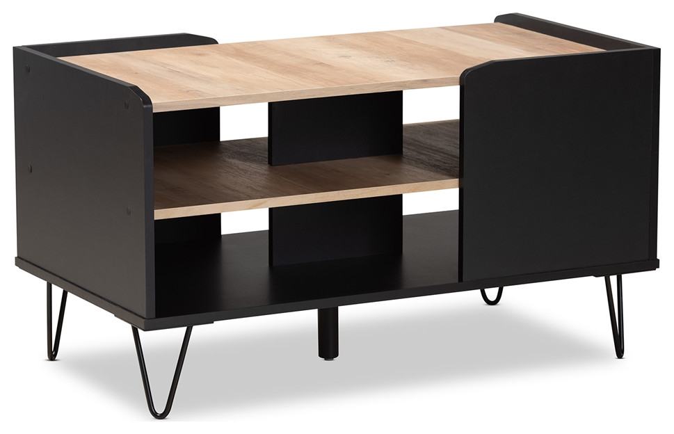 Modern Two Tone Black Oak Finished Wood Metal 3 Tier Coffee Table   Midcentury   Coffee Tables   by Imtinanz  LLC  Houzz