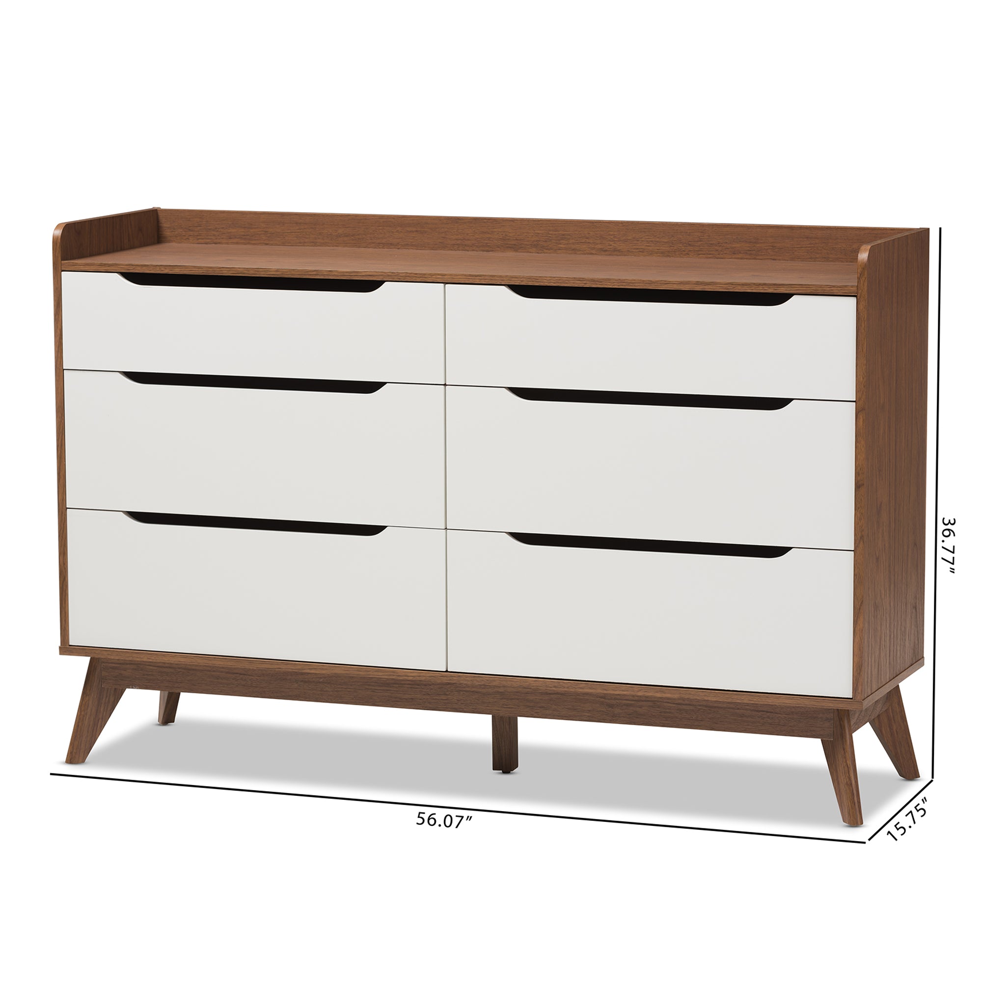 Bartel Modern White and Walnut Wood 6-Drawer Storage Dresser by Bellamy Studios