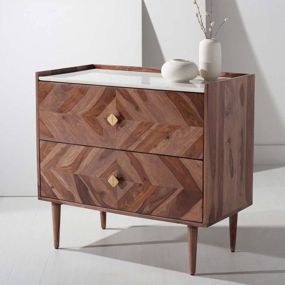 SAFAVIEH Couture Cora Solid Wood Marble Top 2 Drawer Chest Nightstand