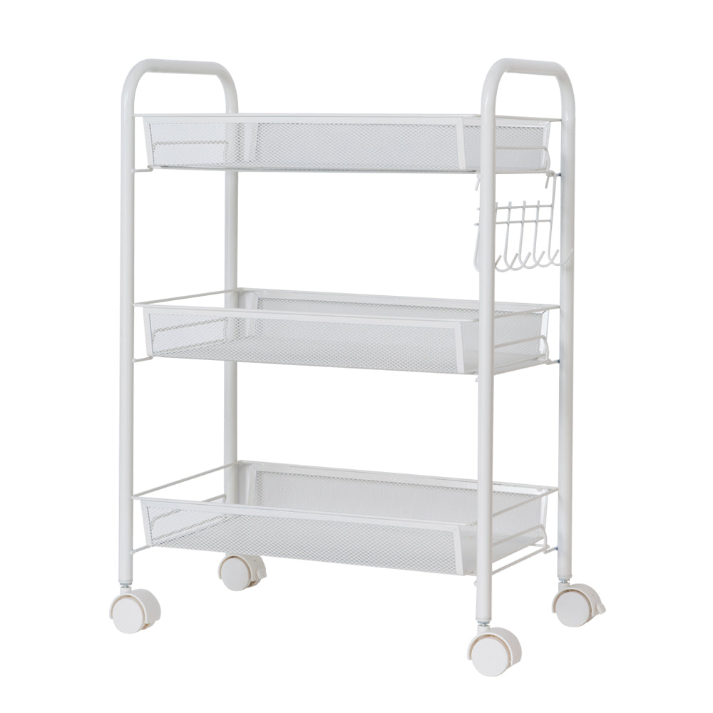 Tcbosik Movable 3 Layers Storage Cart with Hook Storage Rack Shelf Organizer For Kitchen Bathroom