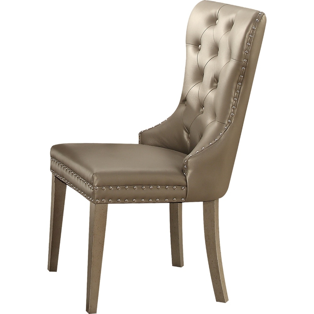 Kacela Faux Leather Upholstered Dining Chairs in Champagne Brown Set of 2 with Buttons Tufted Backrest and Nailhead Trim