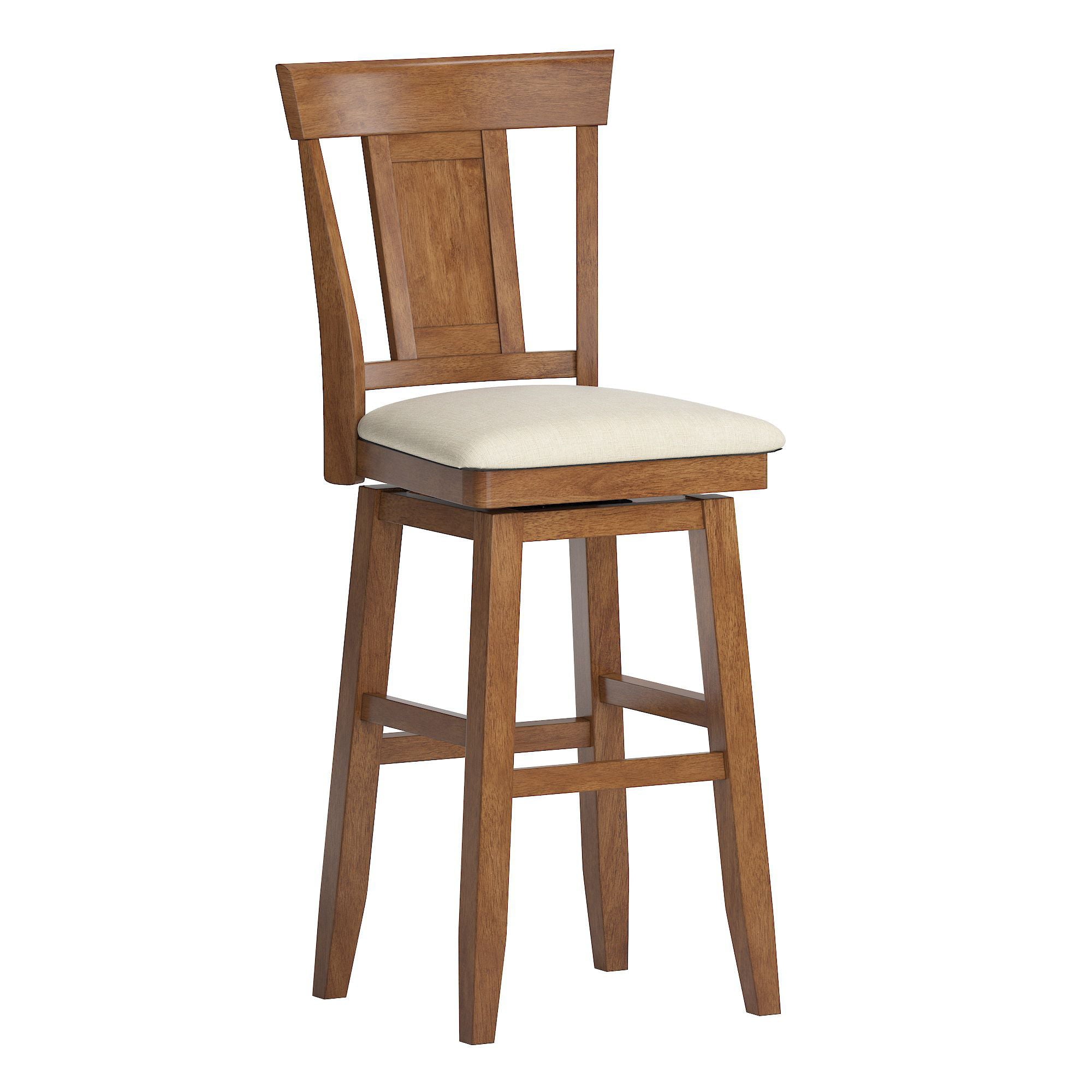 Weston Home Sheena Panel Back Bar Height Wood Swivel Stool with Padded Seat， Oak