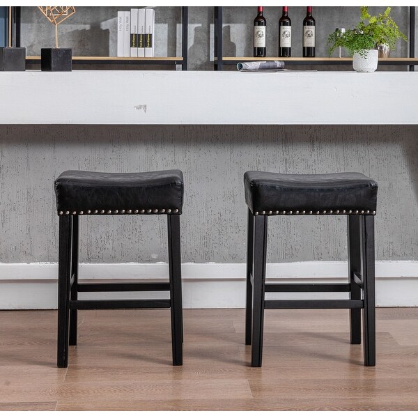 Farmhouse Counter Height Faux Leather Bar Stools， Set of 2