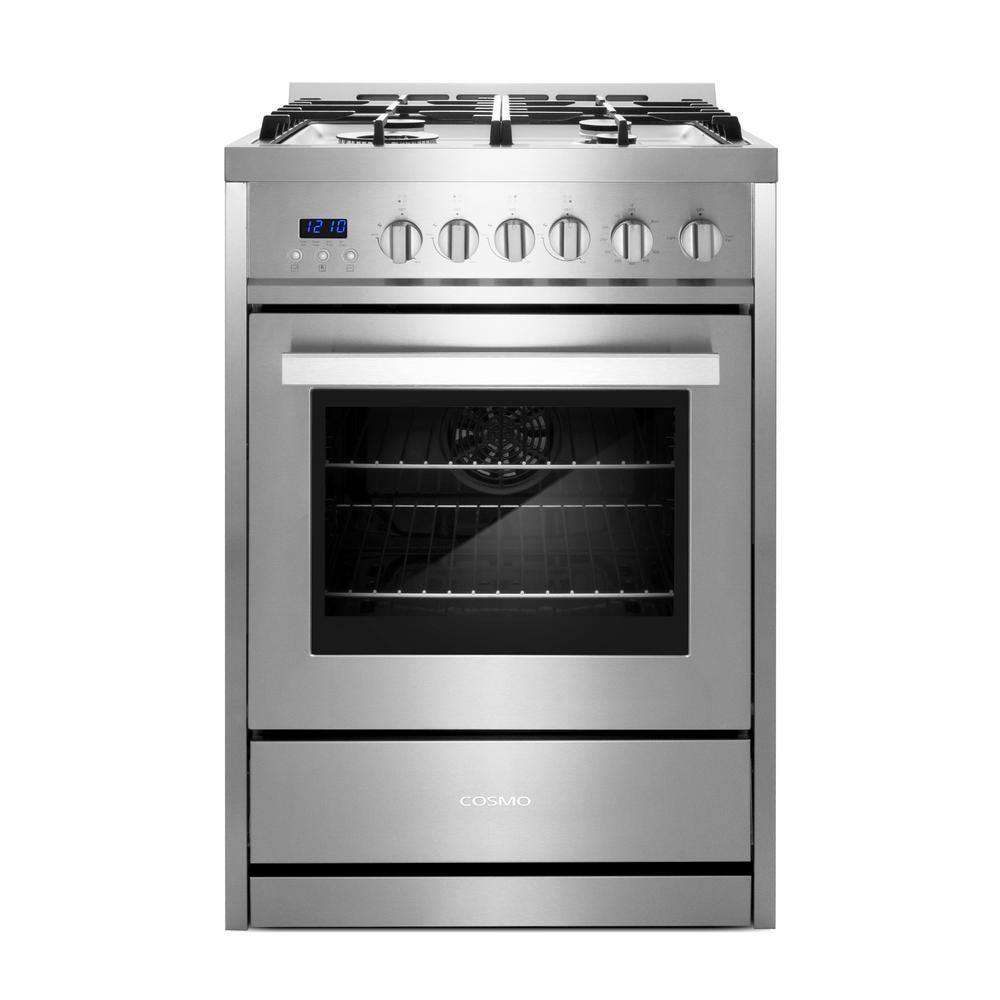 Cosmo 24 in. 2.73 cu. ft. Single Oven Gas Range with 4 Burner Cooktop and Heavy Duty Cast Iron Grates in Stainless Steel COS-244AGC