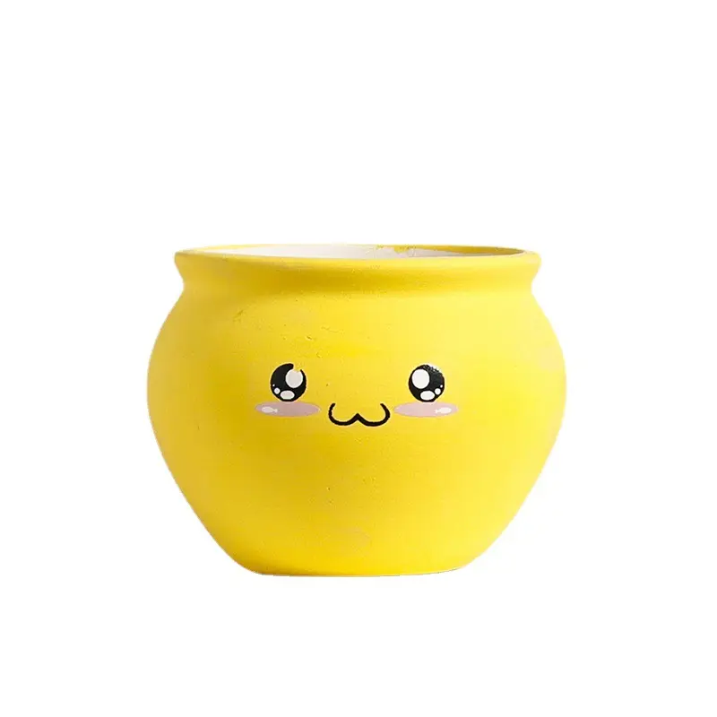 Custom yellow cute expression ceramic indoor succulent planter