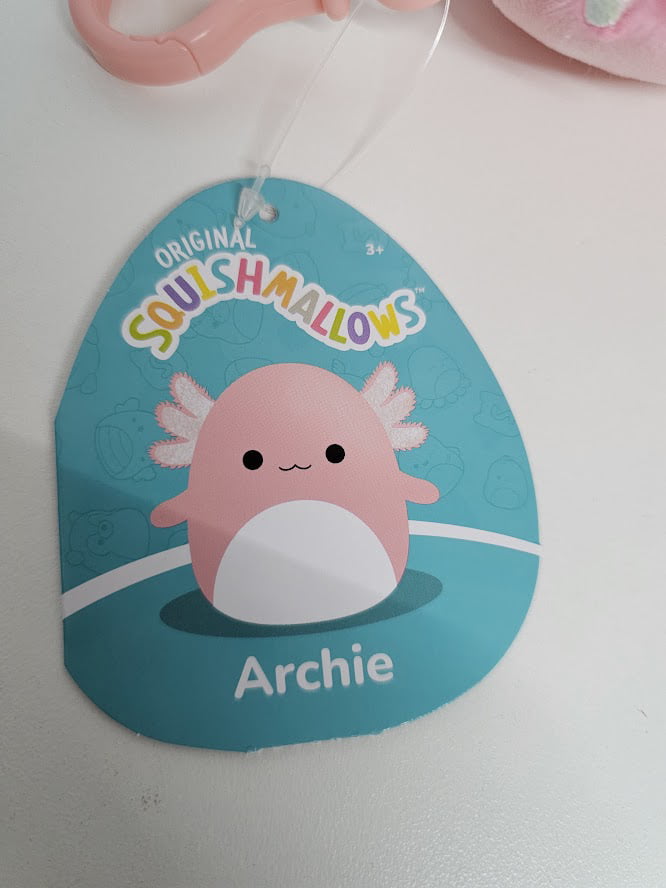 Squishmallows Official Kellytoys 3.5 Inch Archie the Pink Axolotl Clip-On New Version Plush Stuffed Toy