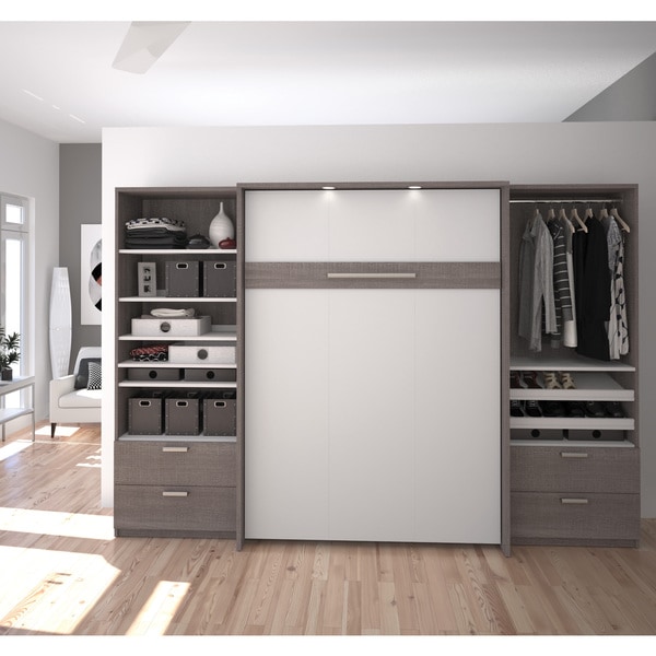 Cielo Full Murphy Bed and 2 Shelving Units with Drawers by Bestar - - 14086493