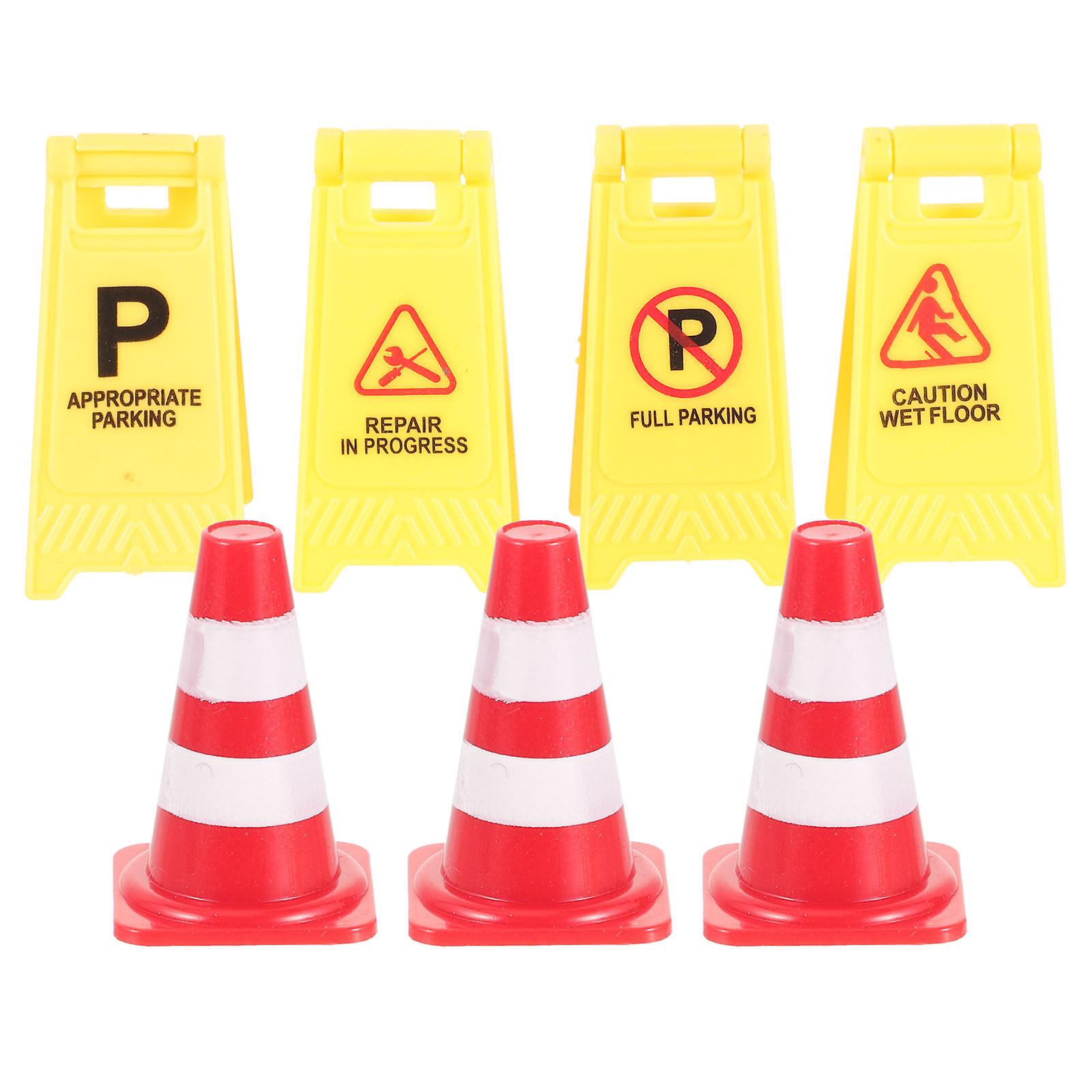 1 Set Traffic Road Sign Toys Miniature Traffic Barricades Signs Traffic Cones Kids Toys