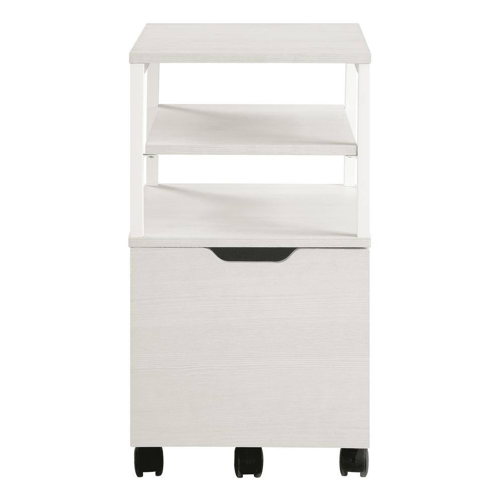 OSP Home Furnishings Contempo White Oak Mobile Cart with Campanula White Metal CNT15-WK