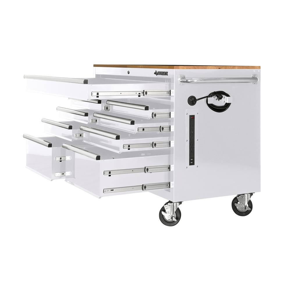 Husky 46 in. W x 24.5 in D Standard Duty 9-Drawer Mobile Workbench Tool Chest with Solid Wood Top in Gloss White HOTC4609BJ6M