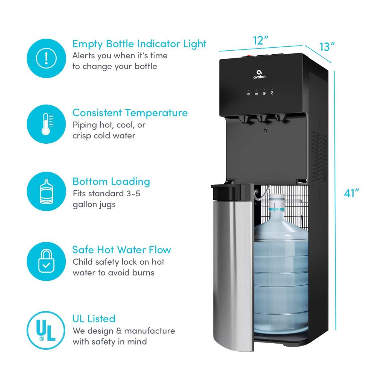 Avalon Bottom Loading Water Cooler Water Dispenser With BioGuard, 3 Temperature Settings