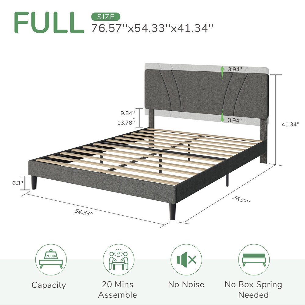 Novilla Camas Upholstered Bed Frame  Headboard Wooden Slats Support