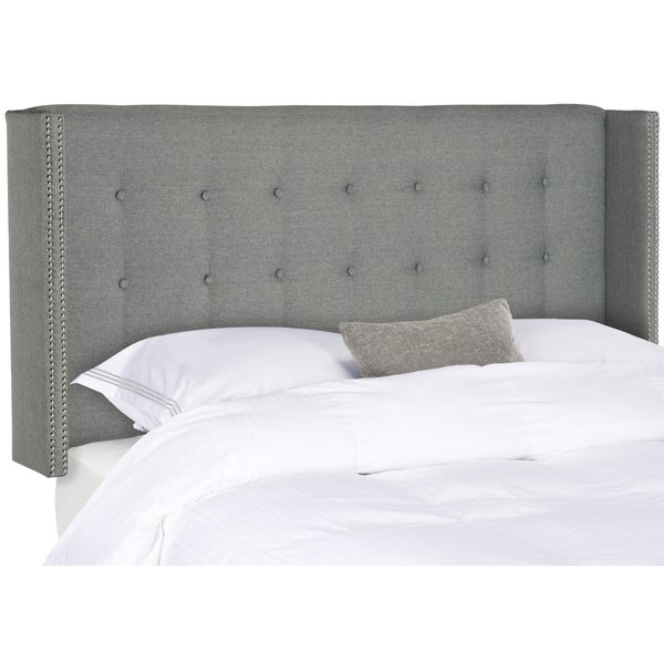 SAFAVIEH Keegan Grey Linen Upholstered Tufted Wingback Headboard (Queen) - - 11923839