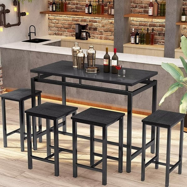 4 - Person Counter Height Dining Set with Wooden Panel and Metal Frame