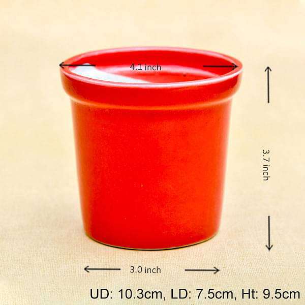 4.1 inch (10 cm) Round Ceramic Pot with Rim (Red) (set of 2)