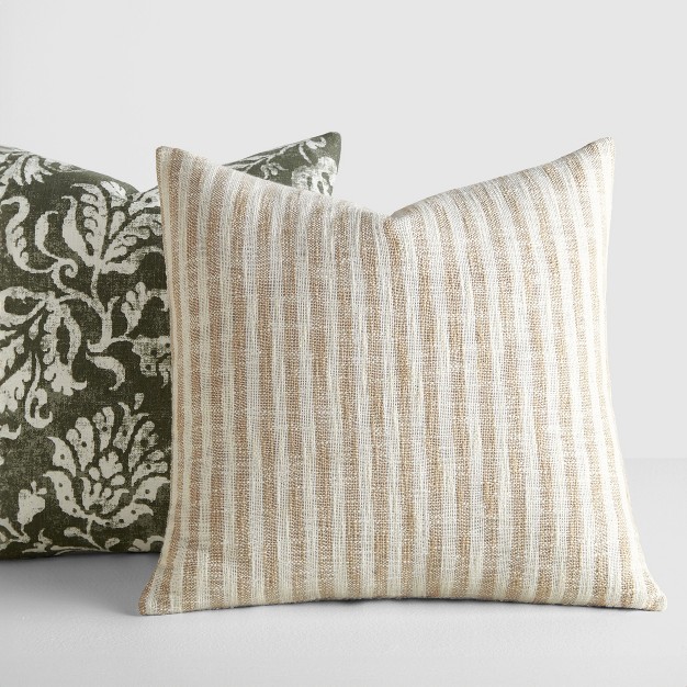 2 pack Yarn dyed Patterns Olive Throw Pillows Becky Cameron Olive Yarn dyed Bengal Stripe Distressed Floral