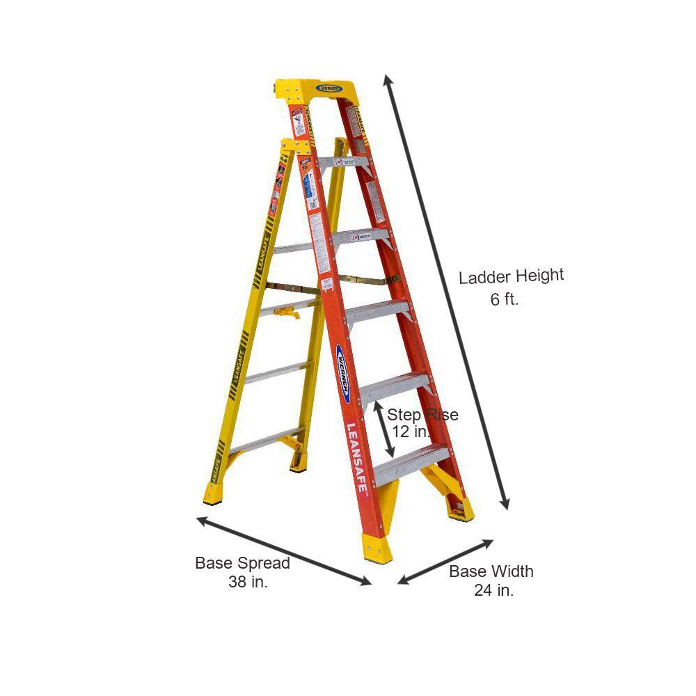 Werner LEANSAFE 6 ft. Fiberglass Leaning Step Ladder with 300 lb. Load Capacity Type IA Duty Rating L6206