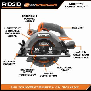 RIDGID 18V Subcompact Brushless 6-12 in. Circular Saw Kit with 4.0 Ah Battery and Charger R8656K