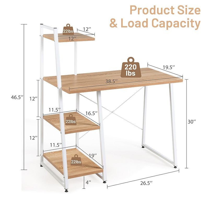 Compact Computer Desk Workstation with 4 Tier Shelves for Home and Office