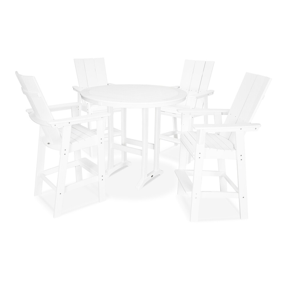 POLYWOOD Modern Adirondack 5 Piece Nautical Trestle Bar Set