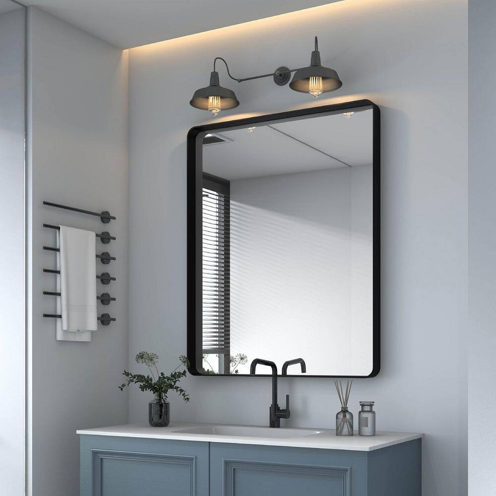 TOOLKISS 40 in. W x 32 in. H Rectangular Aluminum Framed Wall Bathroom Vanity Mirror in Black B10080