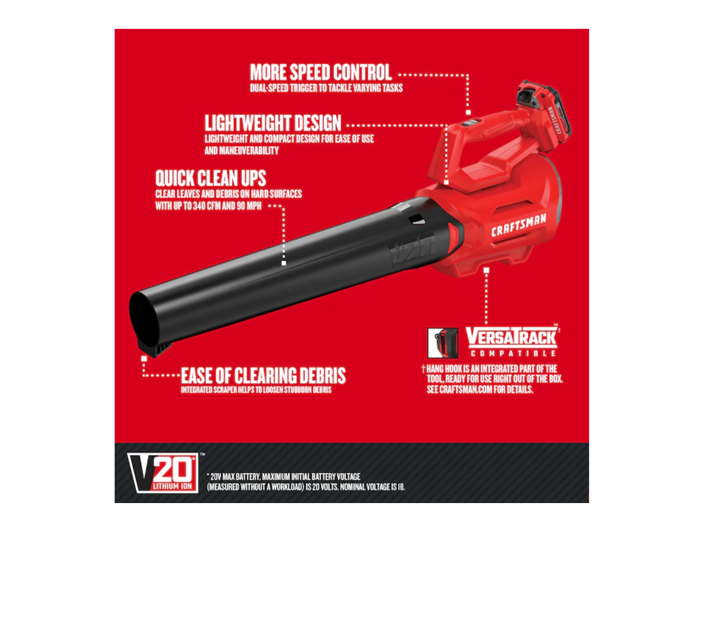 CRAFTSMAN CMCBL700D1 20-volt Max 340-CFM 90-MPH Handheld Cordless Electric Leaf Blower (Battery and Charger Included)