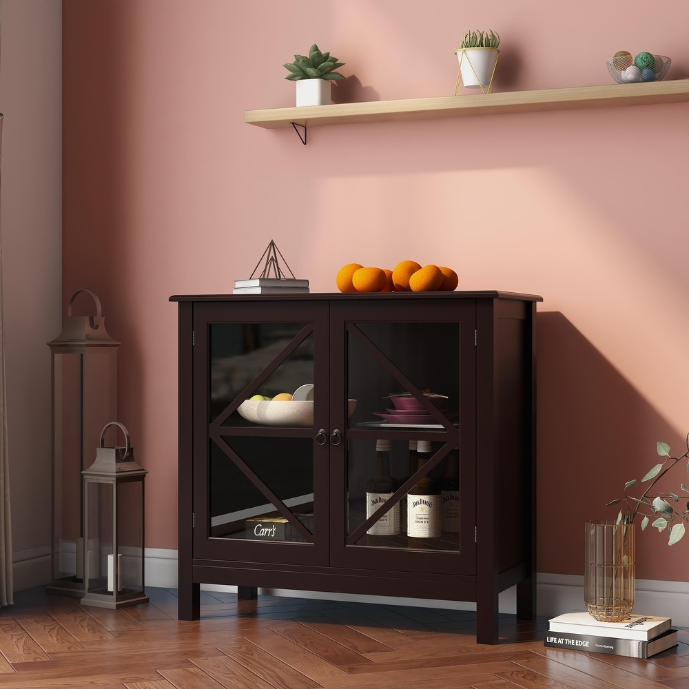 Kitchen Cabinet Sideboard with Double Glass Doors for Home Kitchen