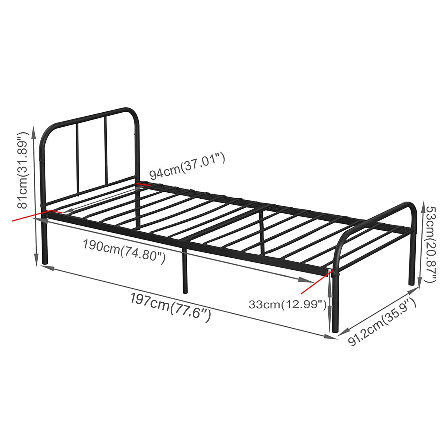 Voilamart Twin Metal Bed Frames with Headboard and Footboard, Single 6 Legs Bed Frame Platform Mattress Foundation for Kids Adult, No Box Springs Need, Black/Silver/White