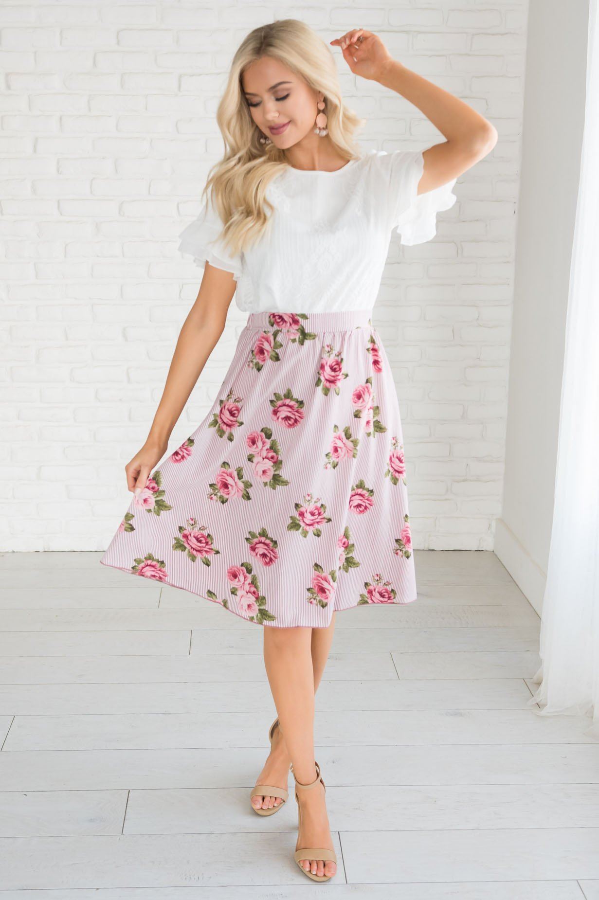 Pretty Pink Striped Floral Skirt