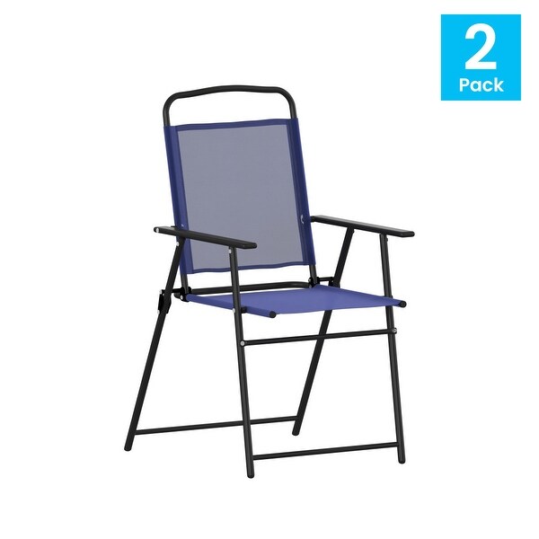 Set of 2 AllWeather Textilene Patio Sling Chairs with Armrests