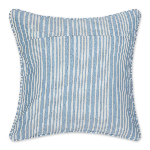 Bright Chambray Striped Recycled Cotton Square Throw Cover Blue Design Imports