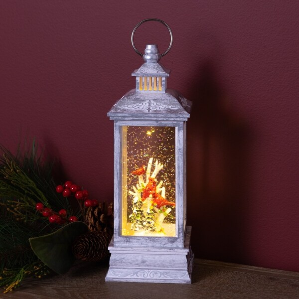 12.75 Cardinal on Branch Lantern Snow Globe