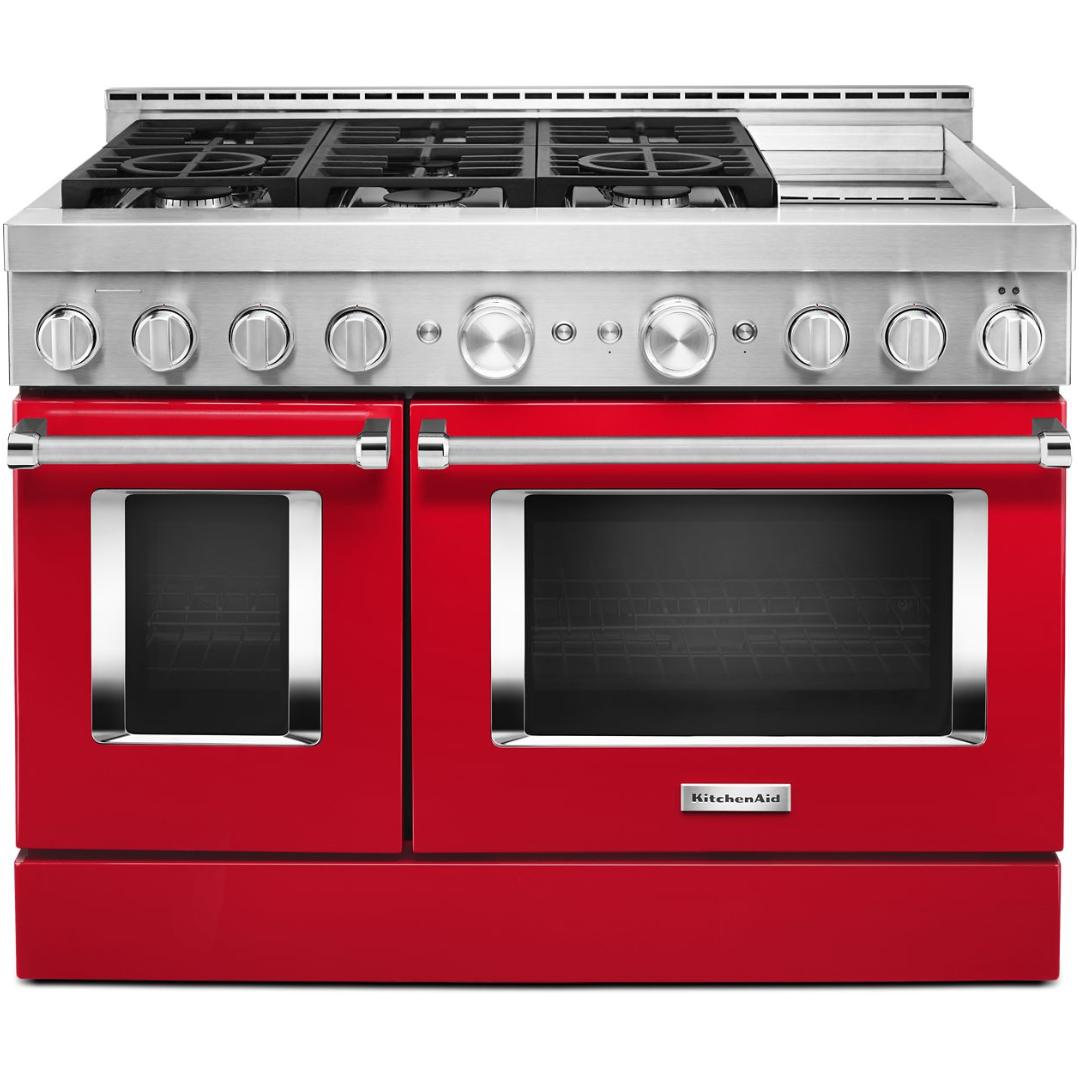 KitchenAid 48-inch Freestanding Gas Range with Even-Heat? True Convection KFGC558JPA