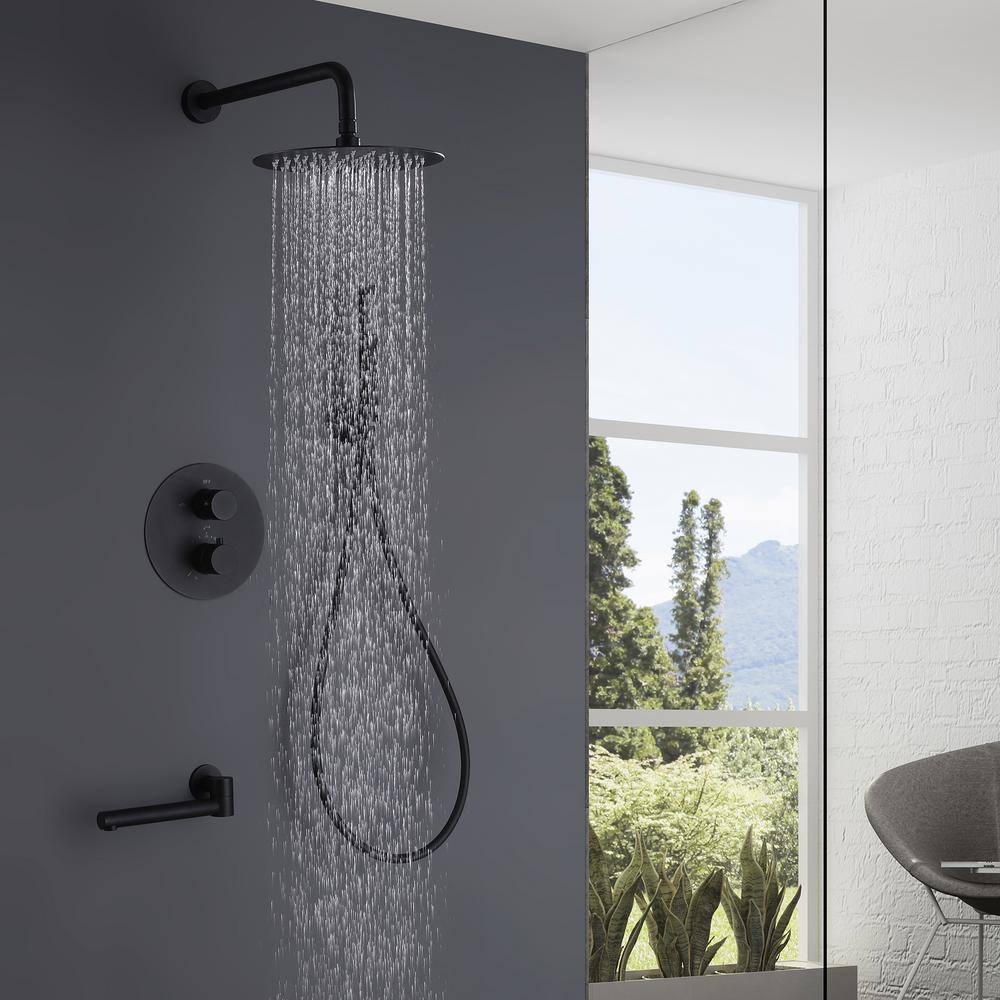 WELLFOR Single-Handle 1-Spray High-Pressure Tub and Shower Faucet with Hand Shower in Matte Black (Valve Included) WB-0948