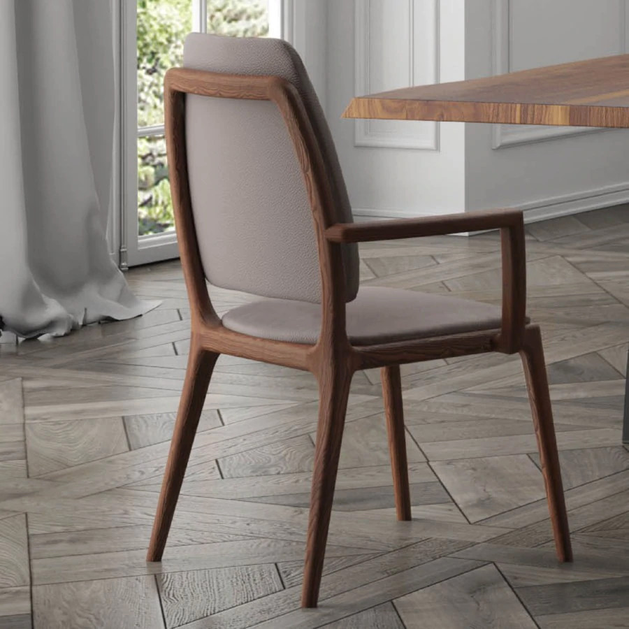 Fausto Leather Seat With Walnut Color Ash Legs Gray   Midcentury   Dining Chairs   by Love Sofa  Houzz